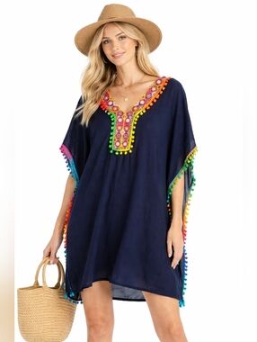 SAHIBA Blue Embroidered Beach Cover Up Size XL NWT